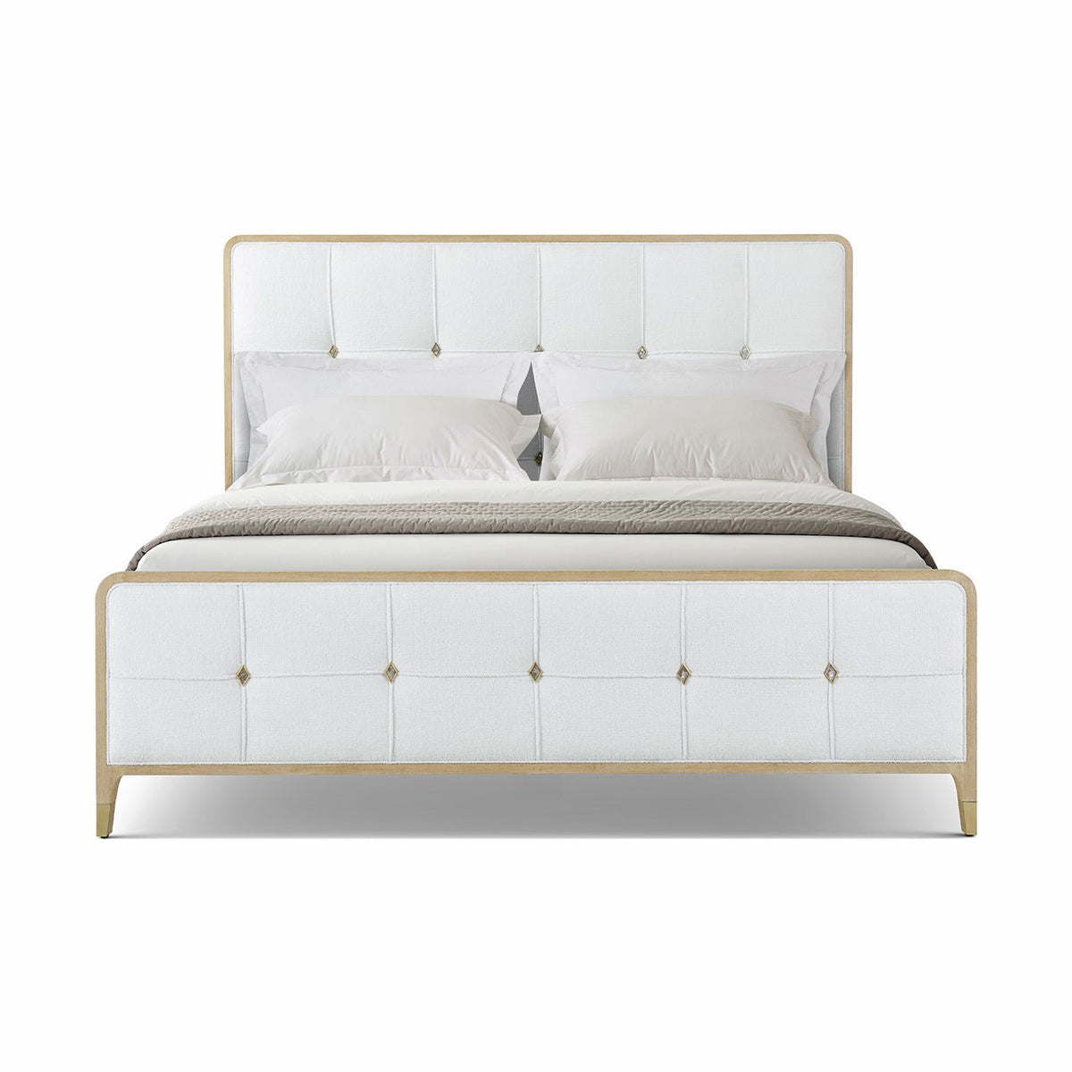 Hollywood Regency Upholstered King Bed - Light Finish - English Georgian America