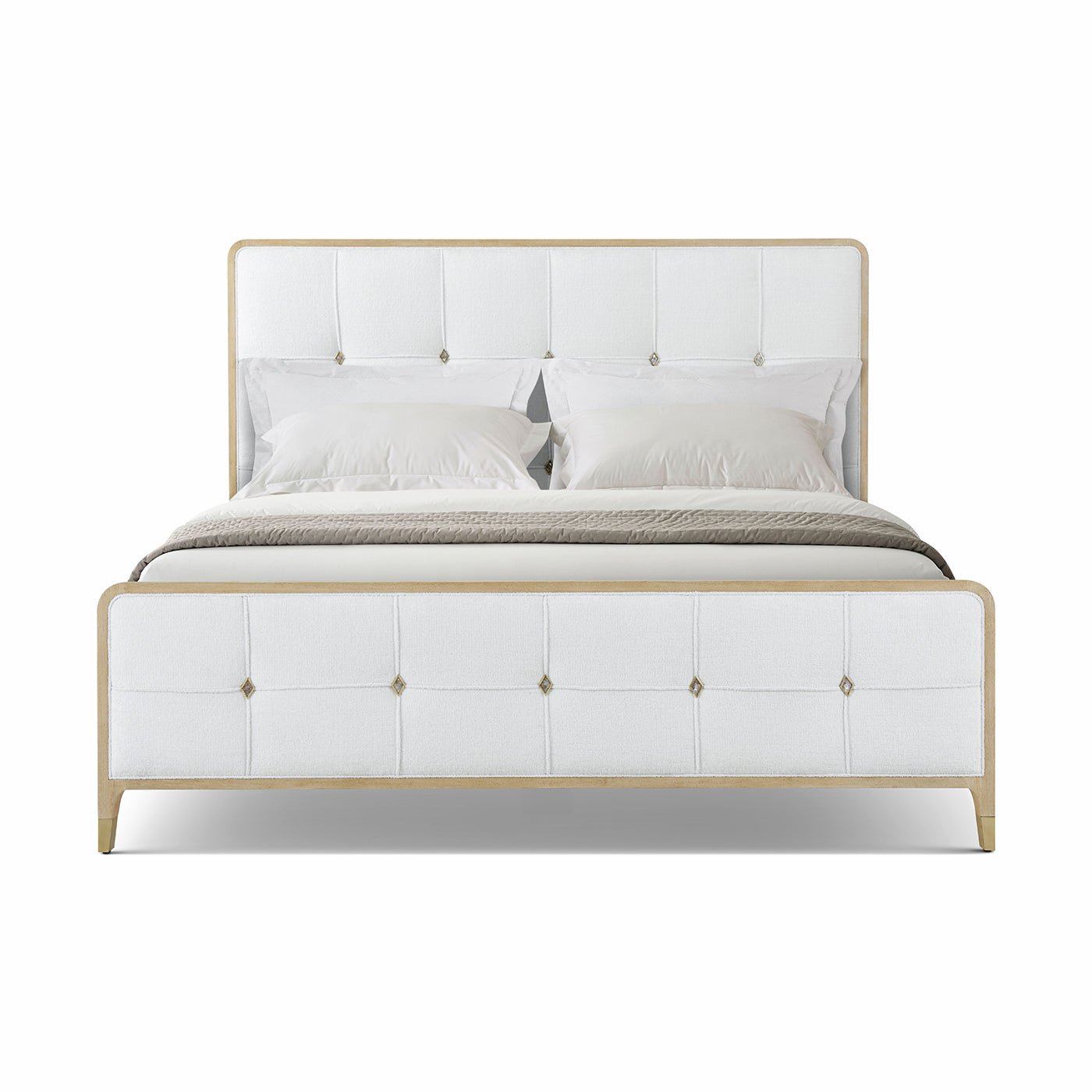 Hollywood Regency Upholstered King Bed - Light Finish - English Georgian America