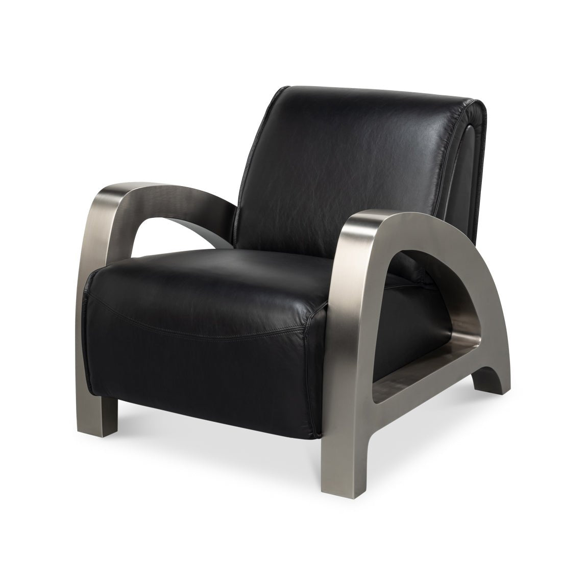 Industrial Black Leather Armchair - English Georgian America