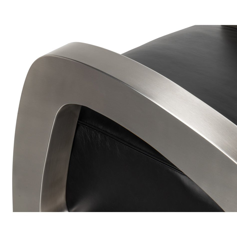 Industrial Black Leather Armchair - English Georgian America