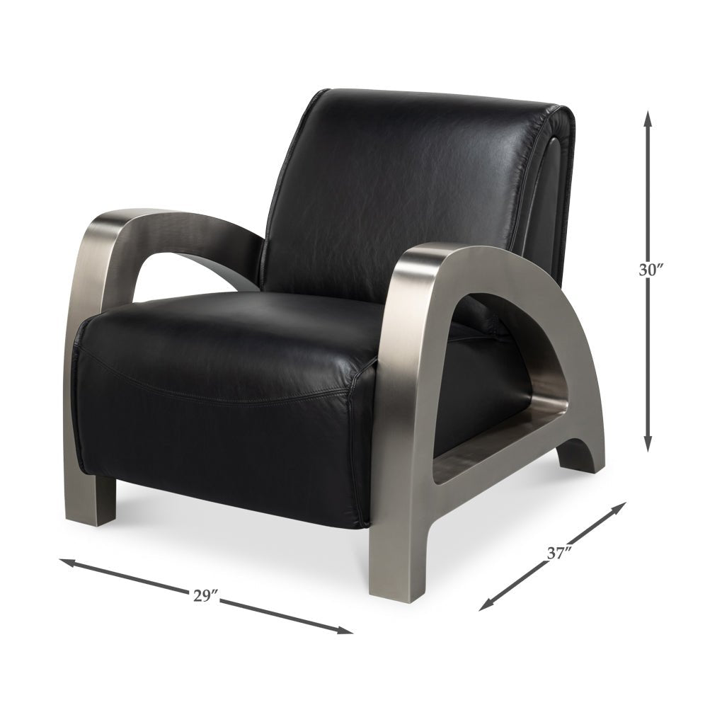 Industrial Black Leather Armchair - English Georgian America