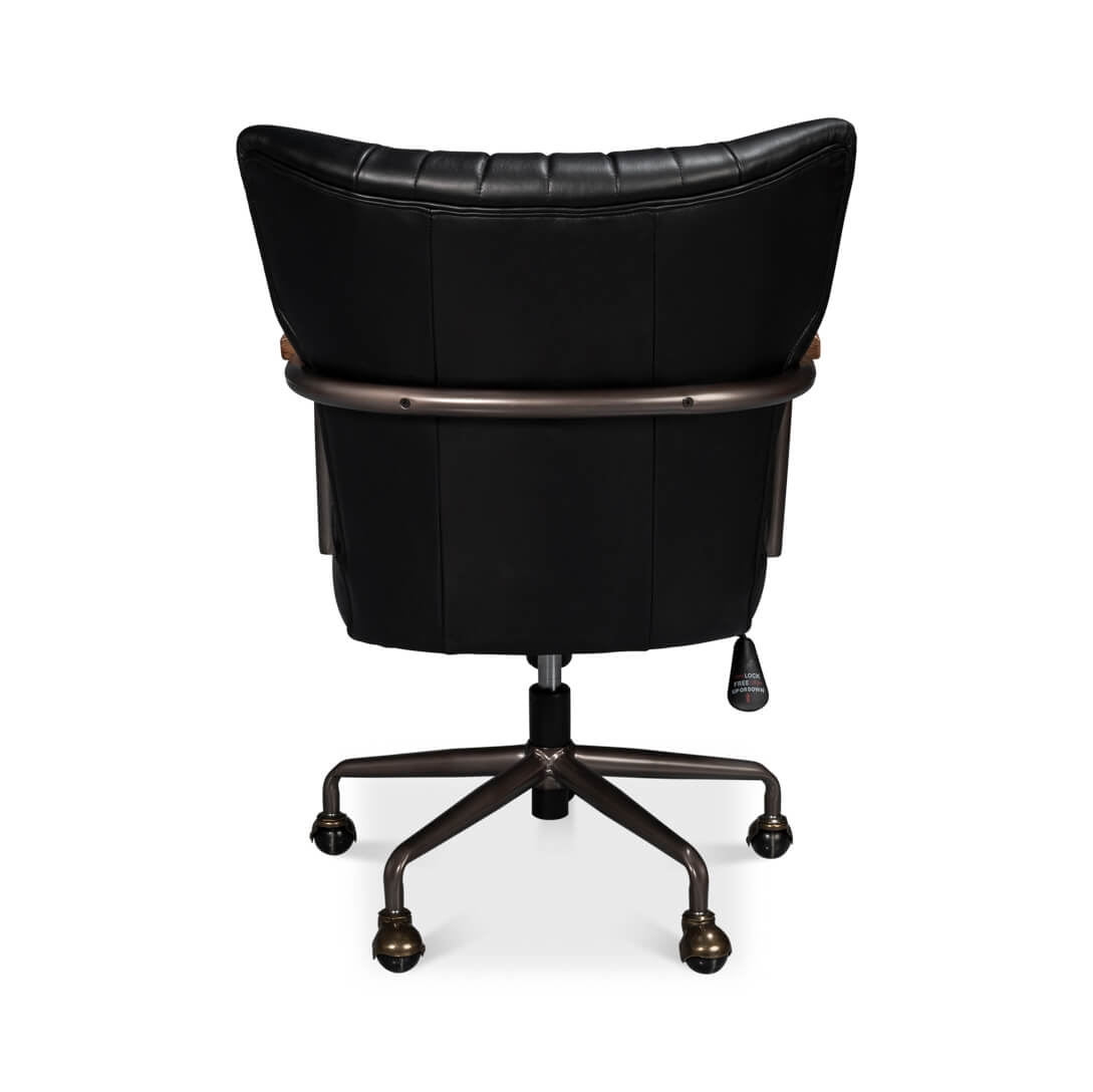Industrial Black Leather Desk Chair - English Georgian America