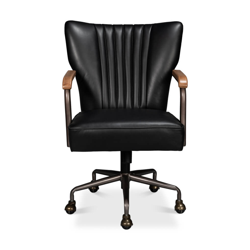 Industrial Black Leather Desk Chair - English Georgian America