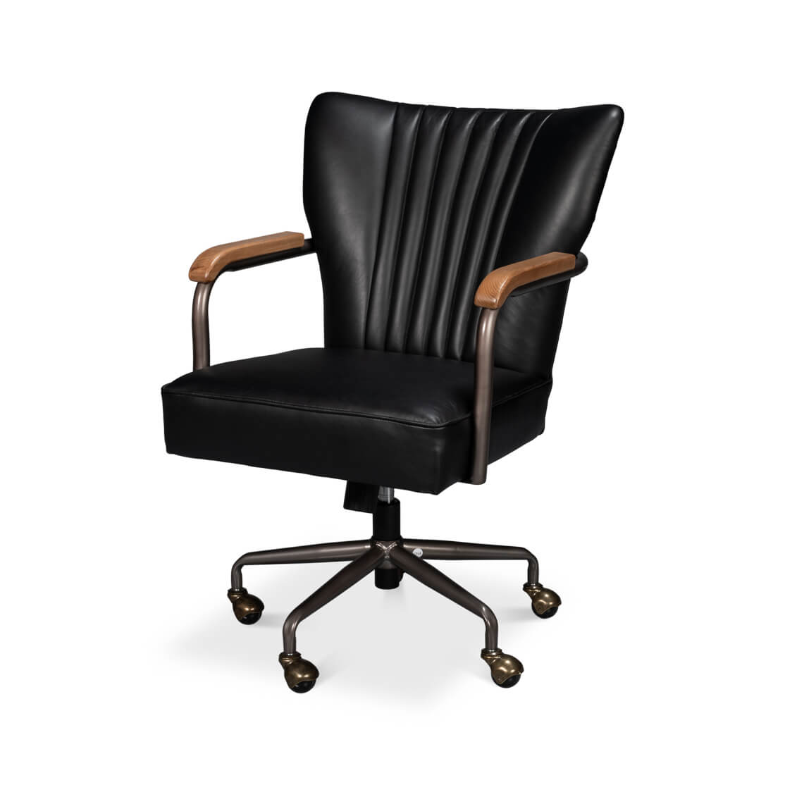 Industrial Black Leather Desk Chair - English Georgian America