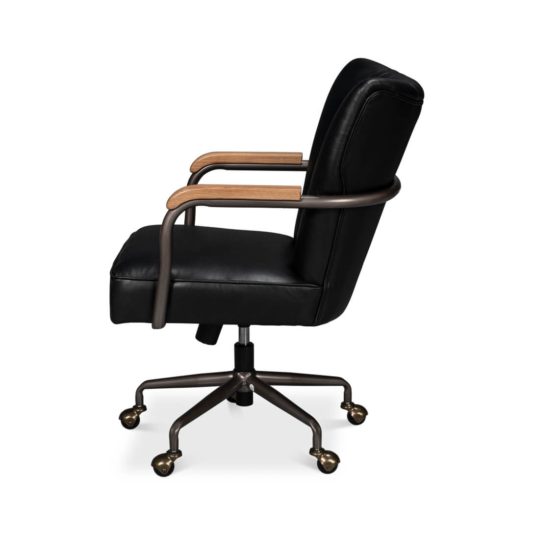 Industrial Black Leather Desk Chair - English Georgian America