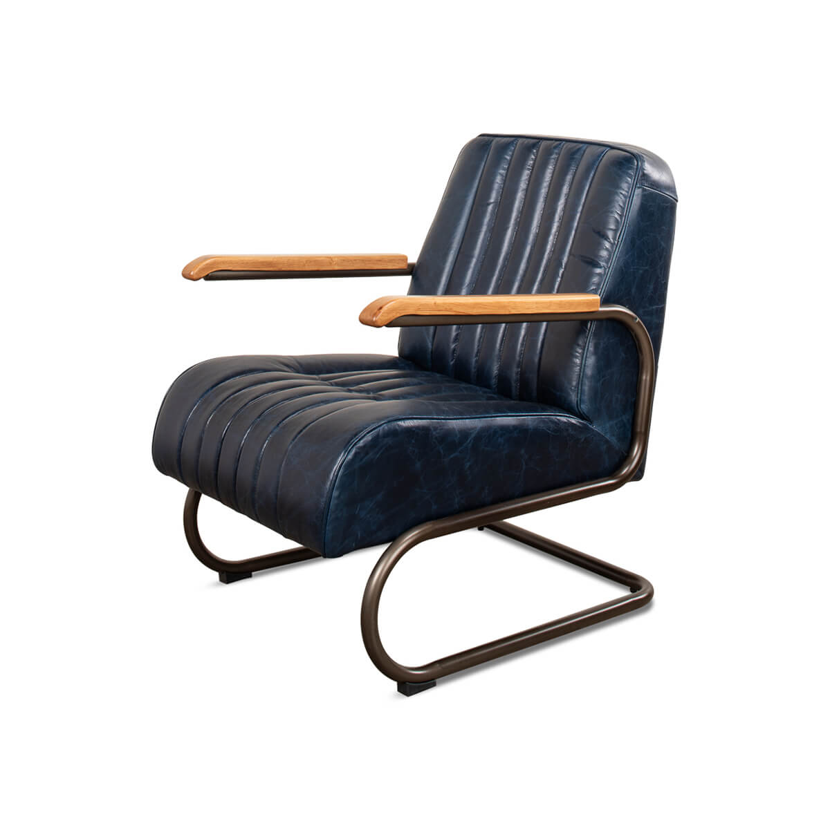 Industrial Blue Leather Armchair - English Georgian America