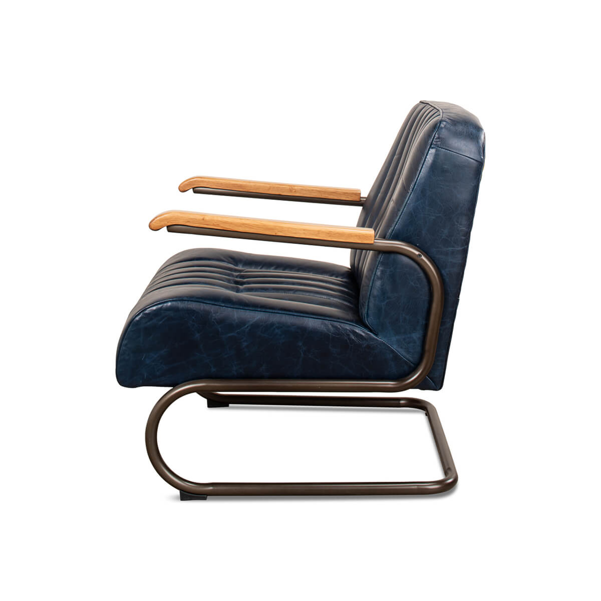 Industrial Blue Leather Armchair - English Georgian America