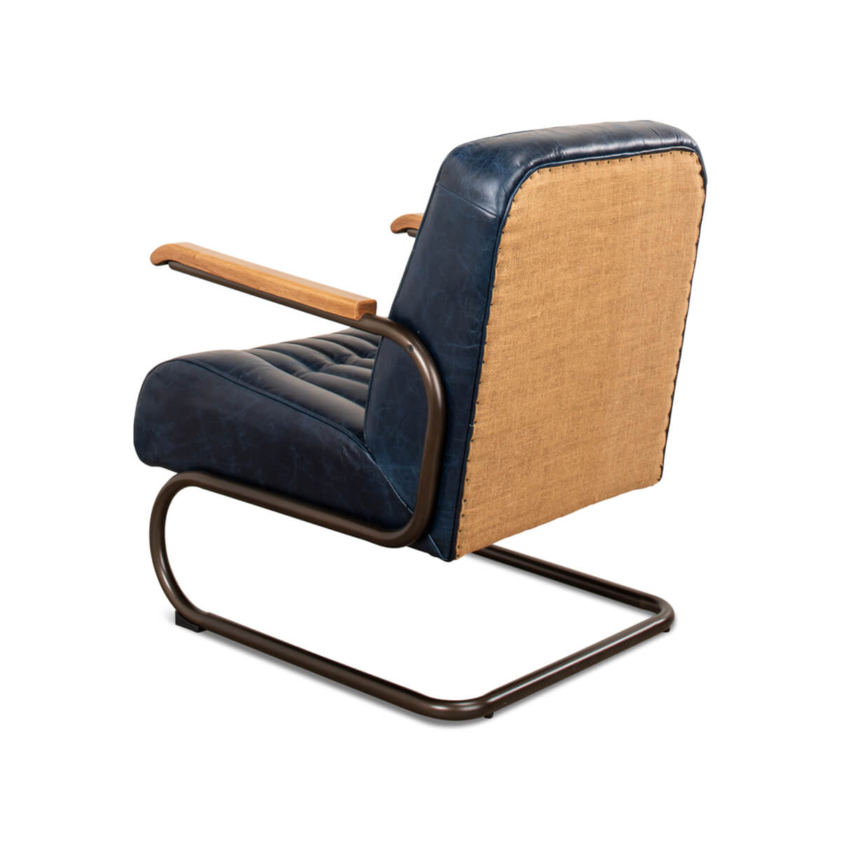 Industrial Blue Leather Armchair - English Georgian America