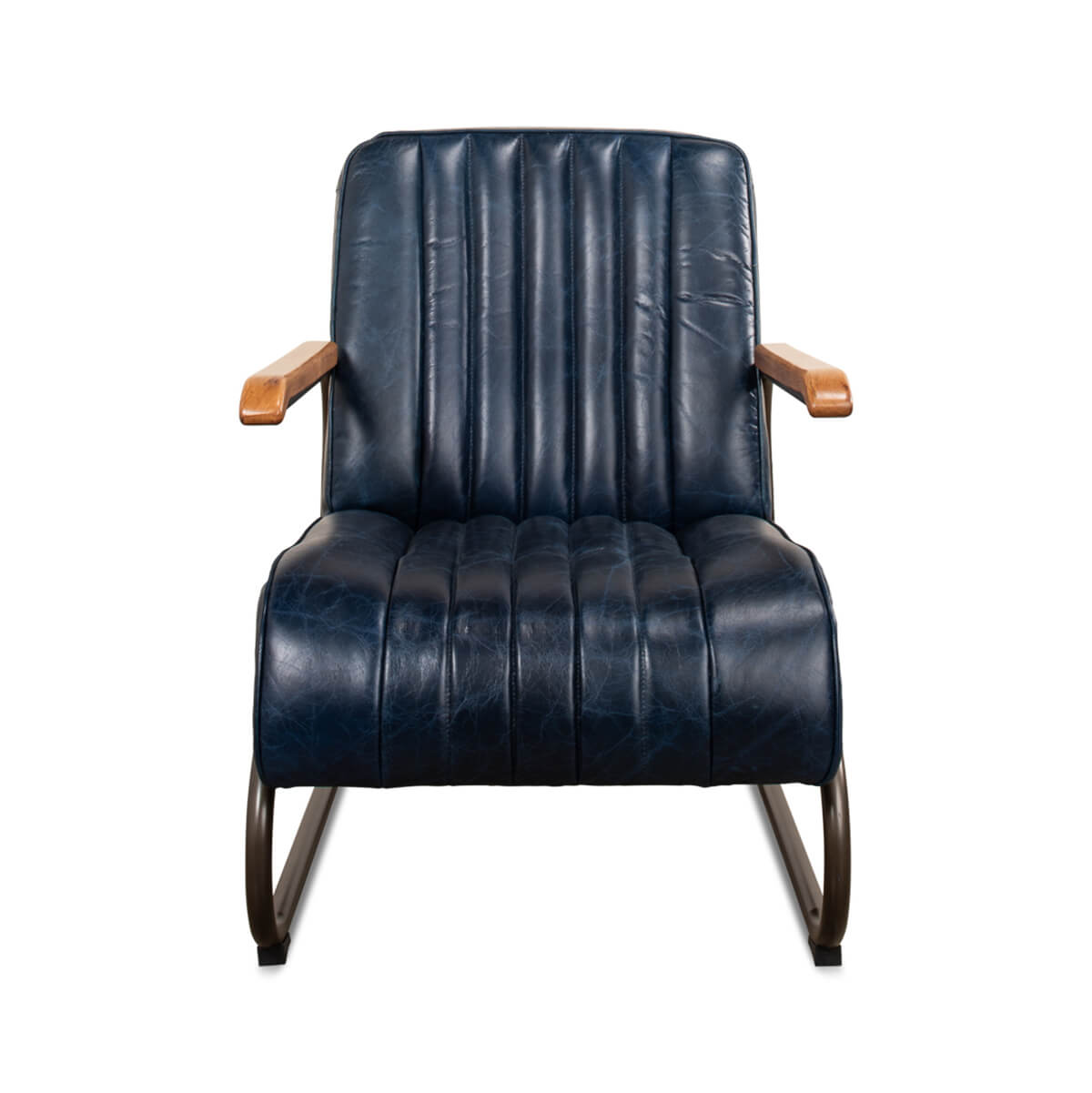 Industrial Blue Leather Armchair - English Georgian America