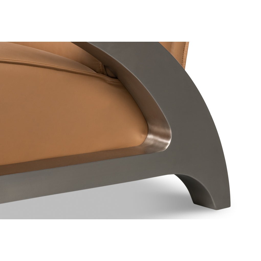 Industrial Brown Leather Armchair - English Georgian America