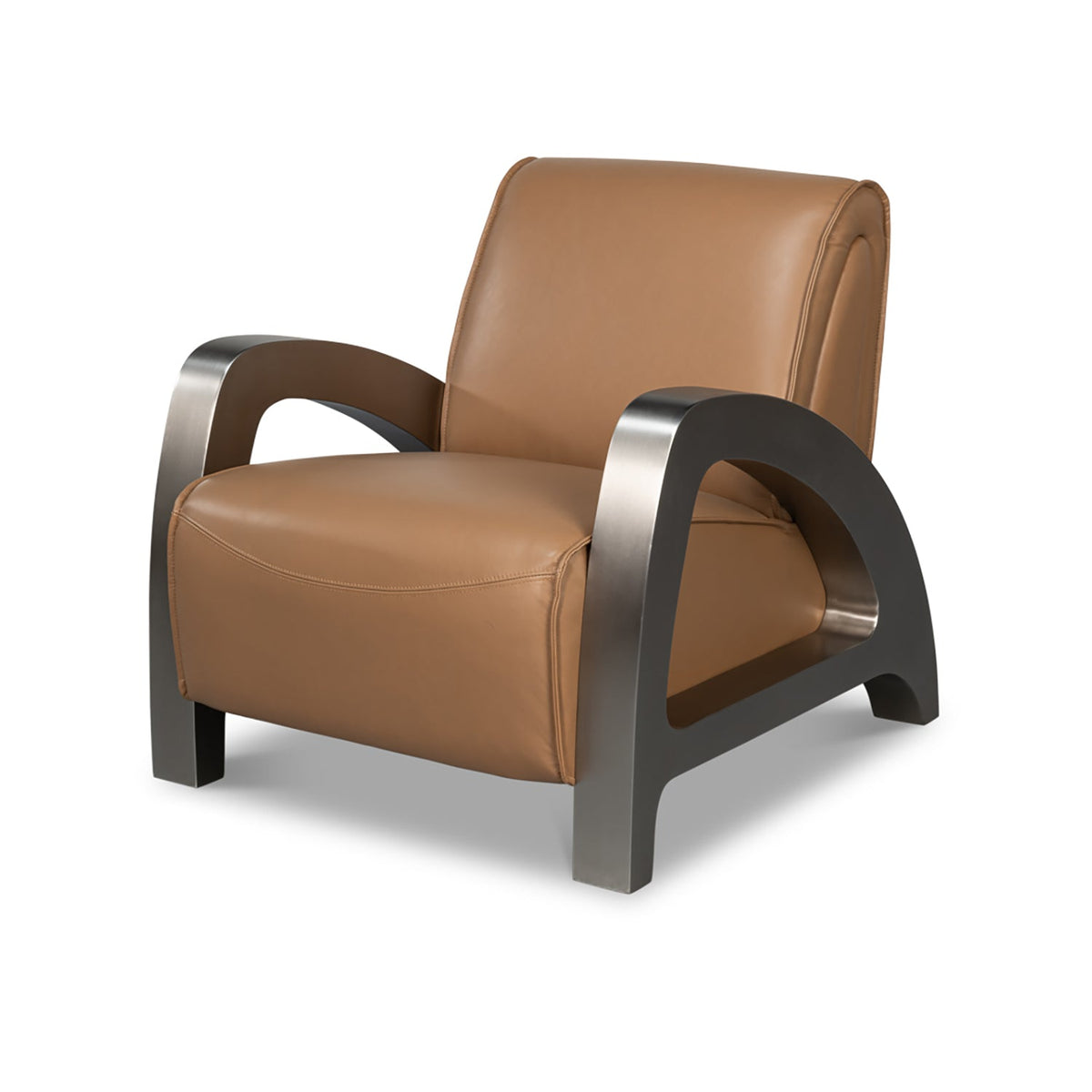 Industrial Brown Leather Armchair - English Georgian America