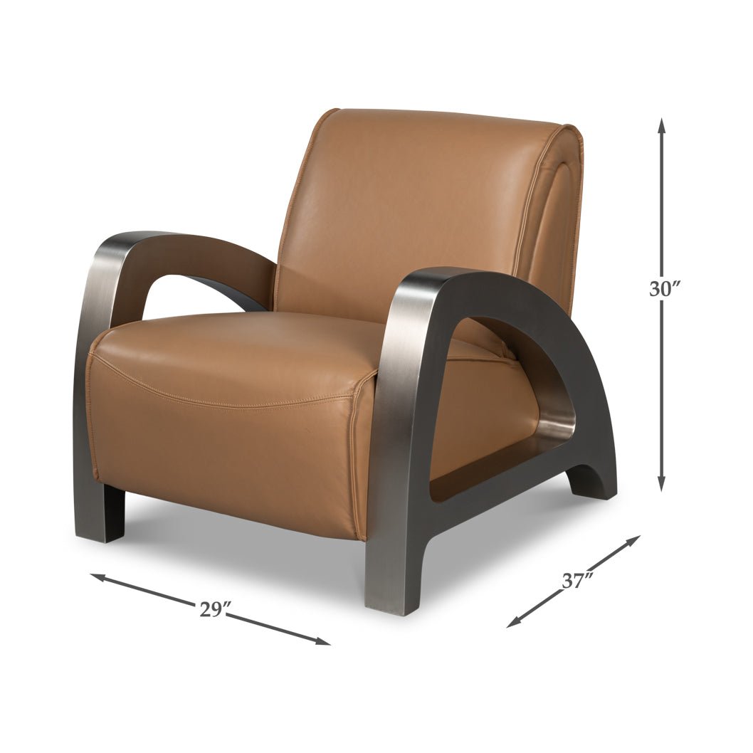 Industrial Brown Leather Armchair - English Georgian America