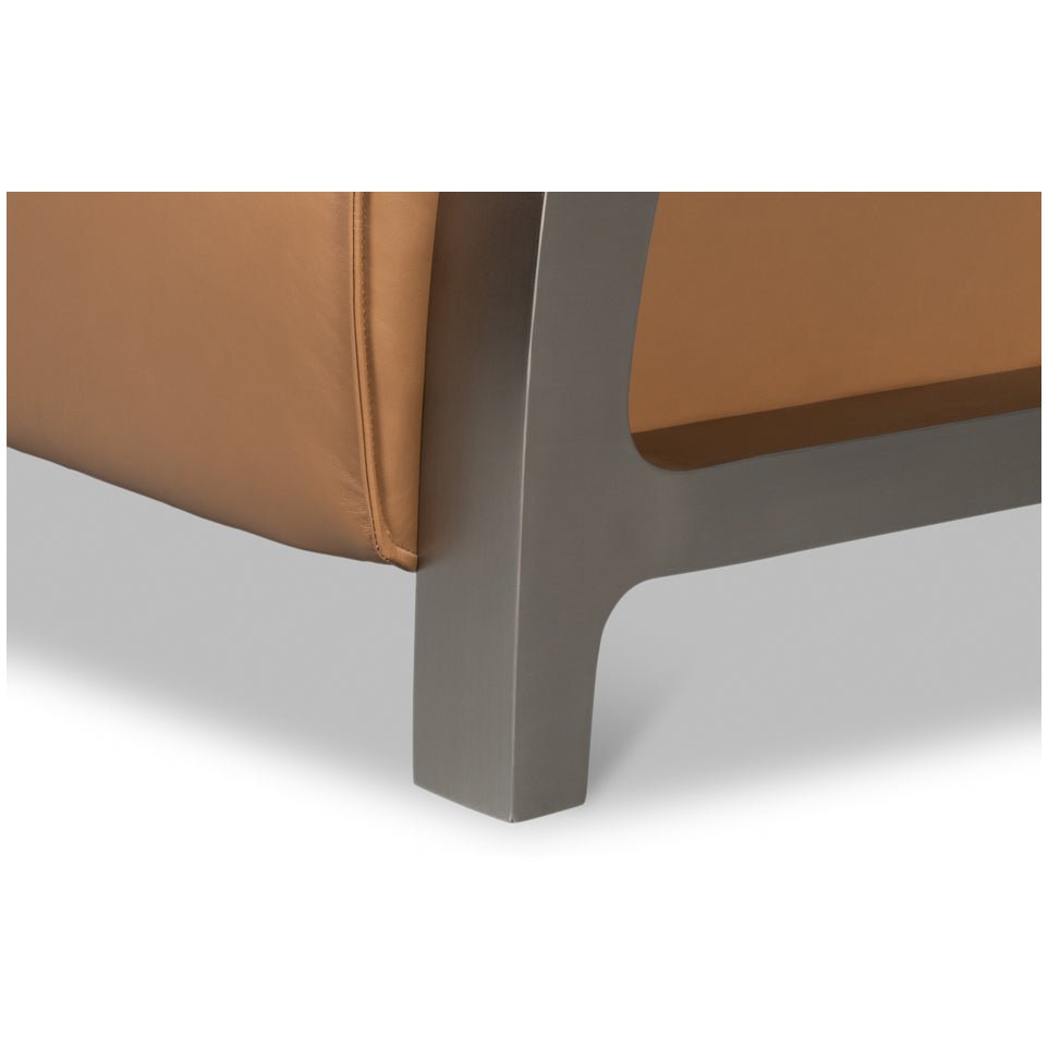 Industrial Brown Leather Armchair - English Georgian America