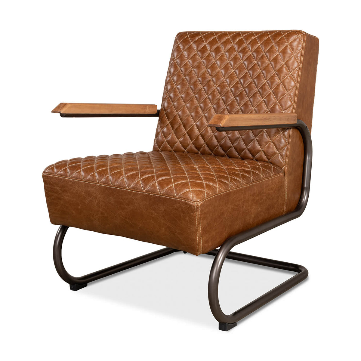 Industrial Quilted Leather Armchair - English Georgian America