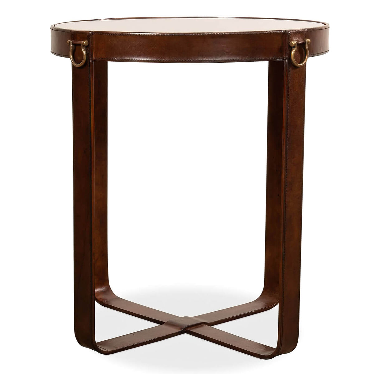 Industrial Round Leather End Table - English Georgian America