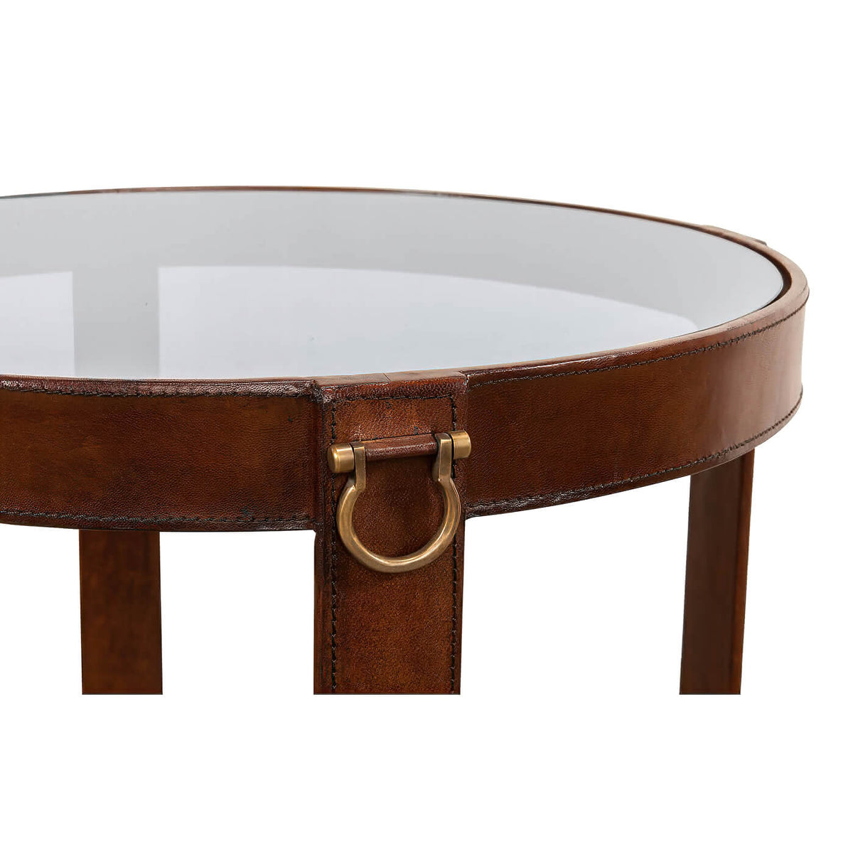 Industrial Round Leather End Table - English Georgian America