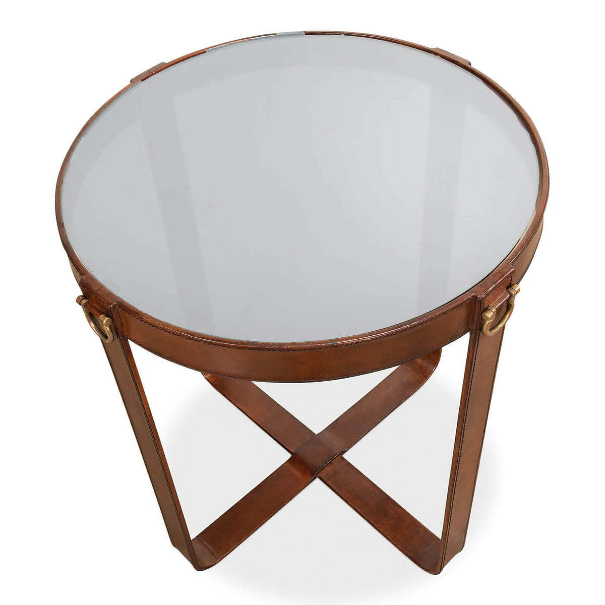 Industrial Round Leather End Table - English Georgian America