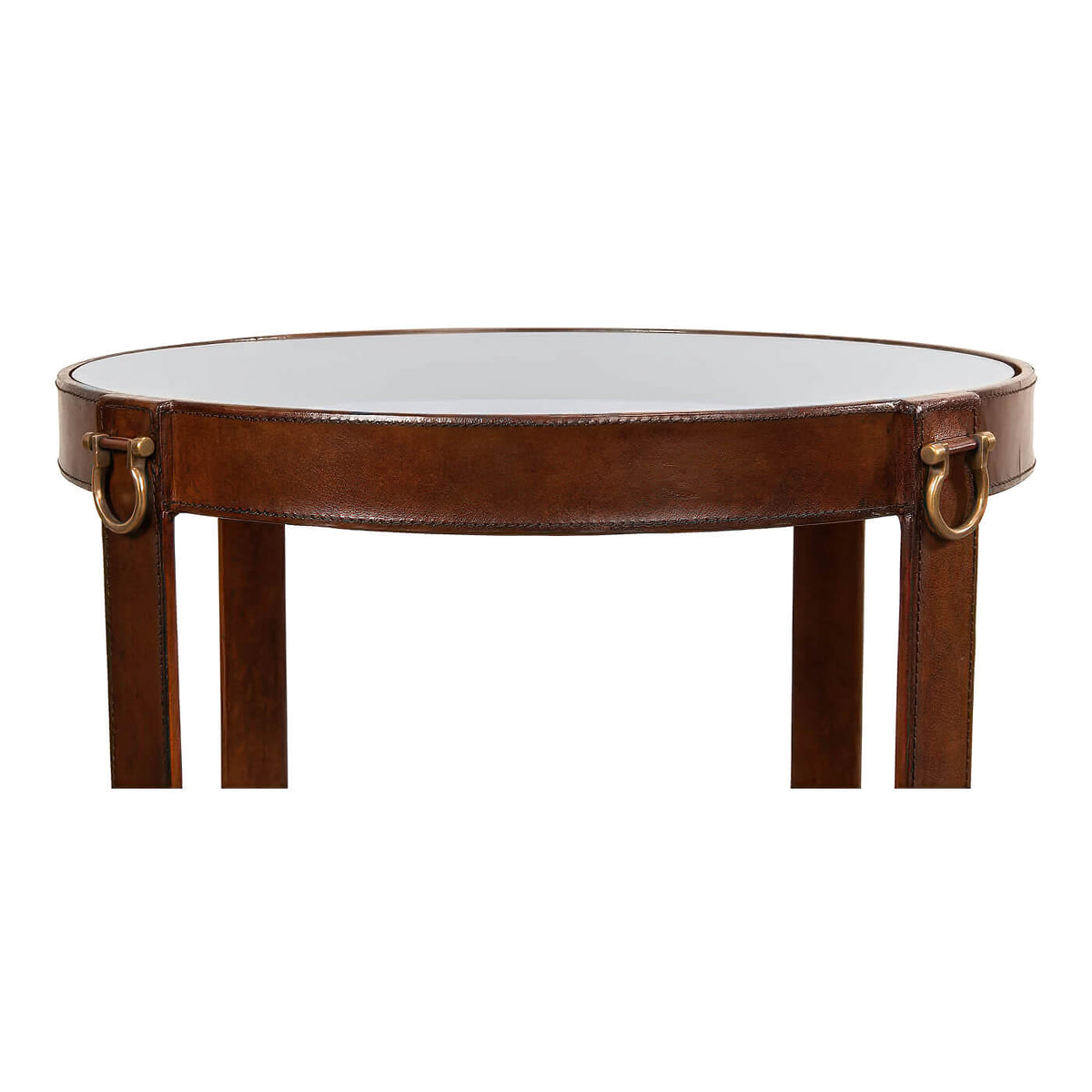 Industrial Round Leather End Table - English Georgian America