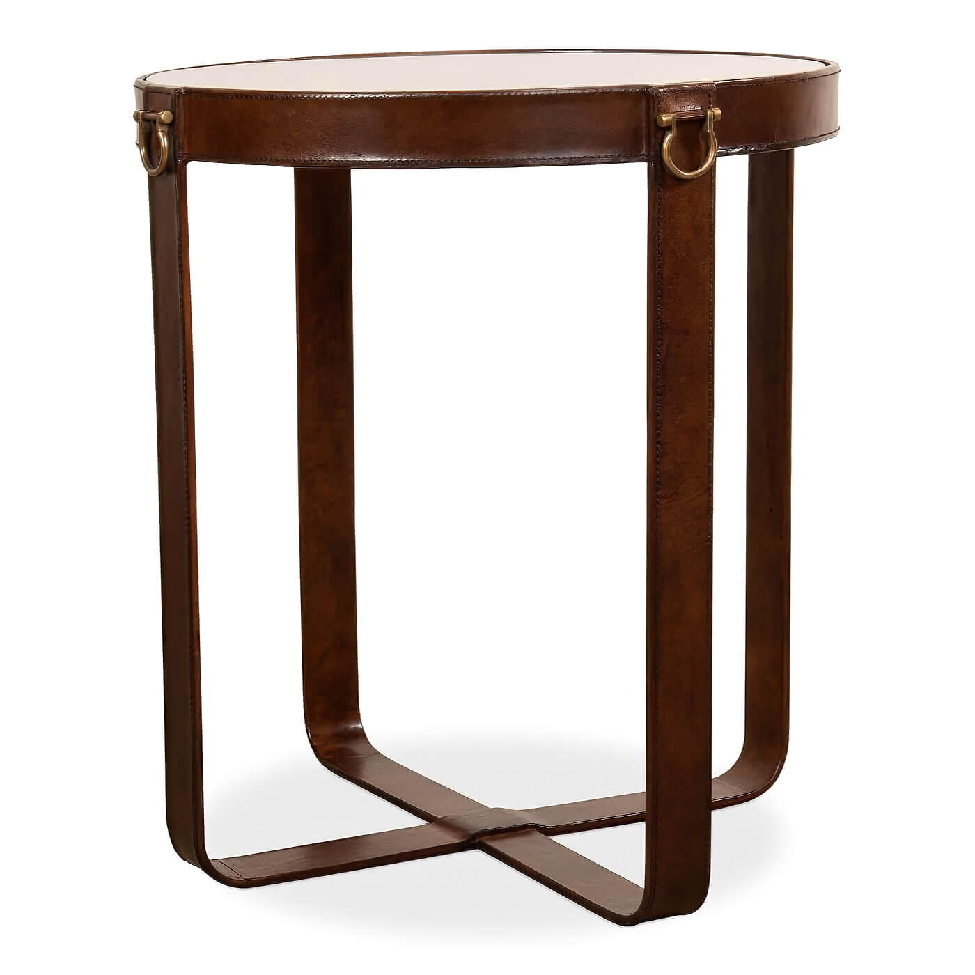 Industrial Round Leather End Table - English Georgian America