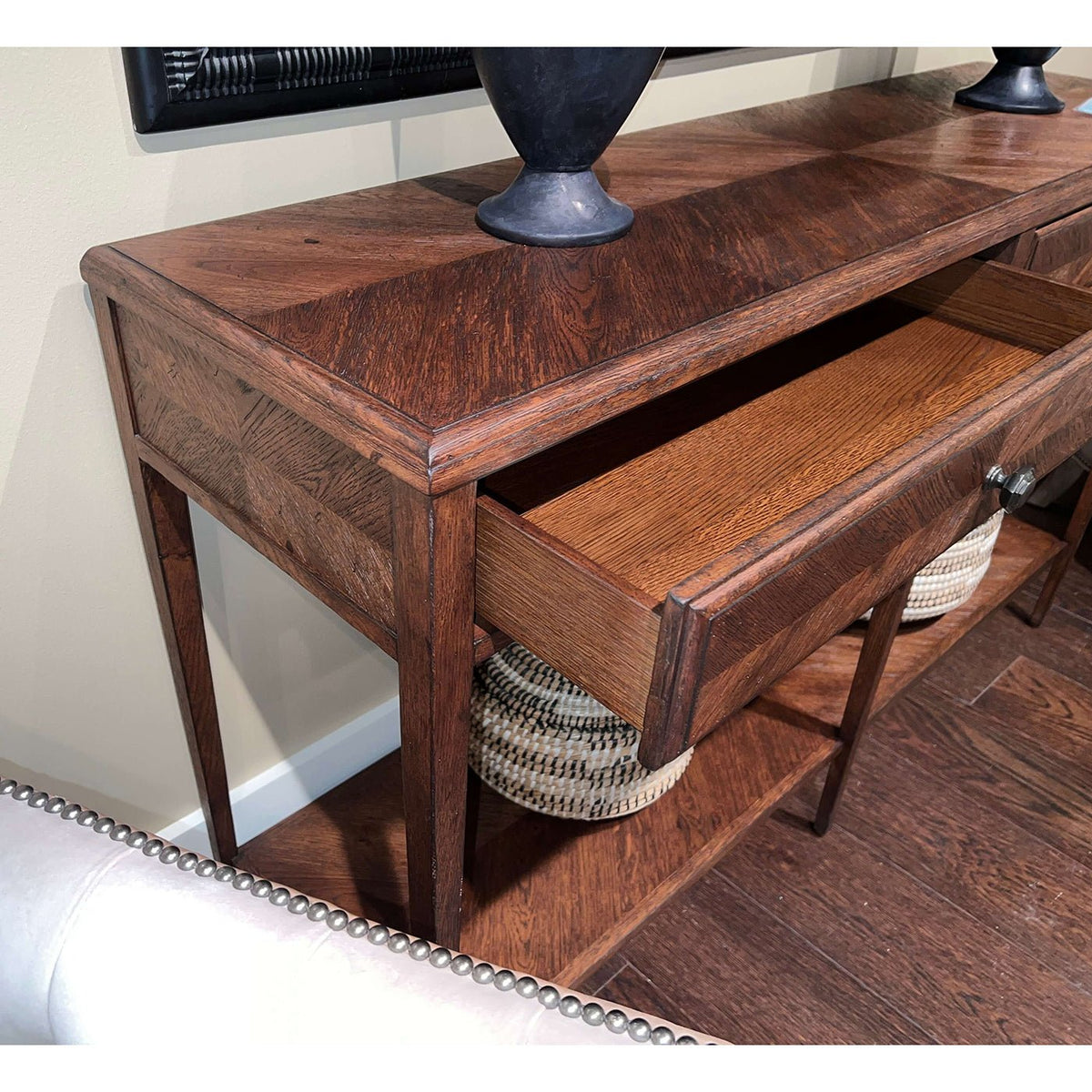 Italian Neo Classic Oak Console Table - English Georgian America