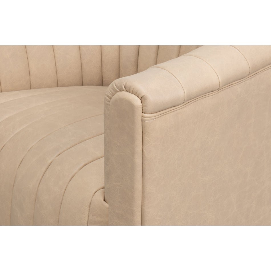 Ivory Leather Channel Tufted Swivel Chair - English Georgian America