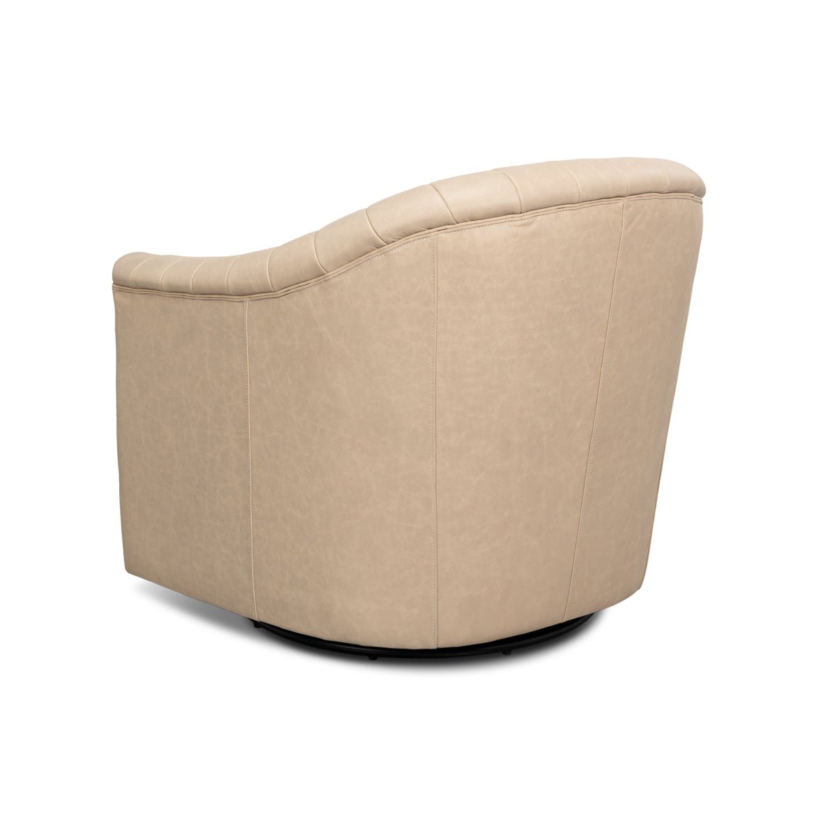Ivory Leather Channel Tufted Swivel Chair - English Georgian America
