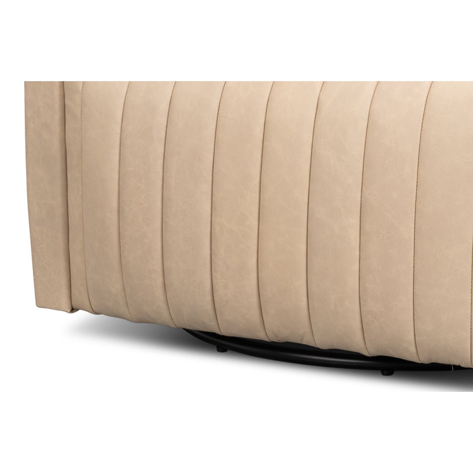 Ivory Leather Channel Tufted Swivel Chair - English Georgian America