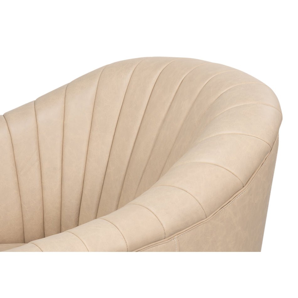 Ivory Leather Channel Tufted Swivel Chair - English Georgian America
