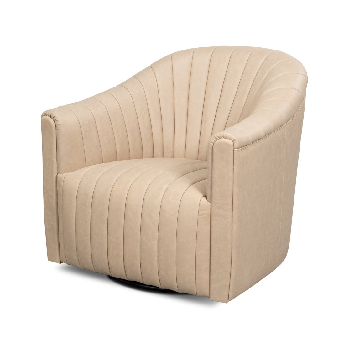 Ivory Leather Channel Tufted Swivel Chair - English Georgian America