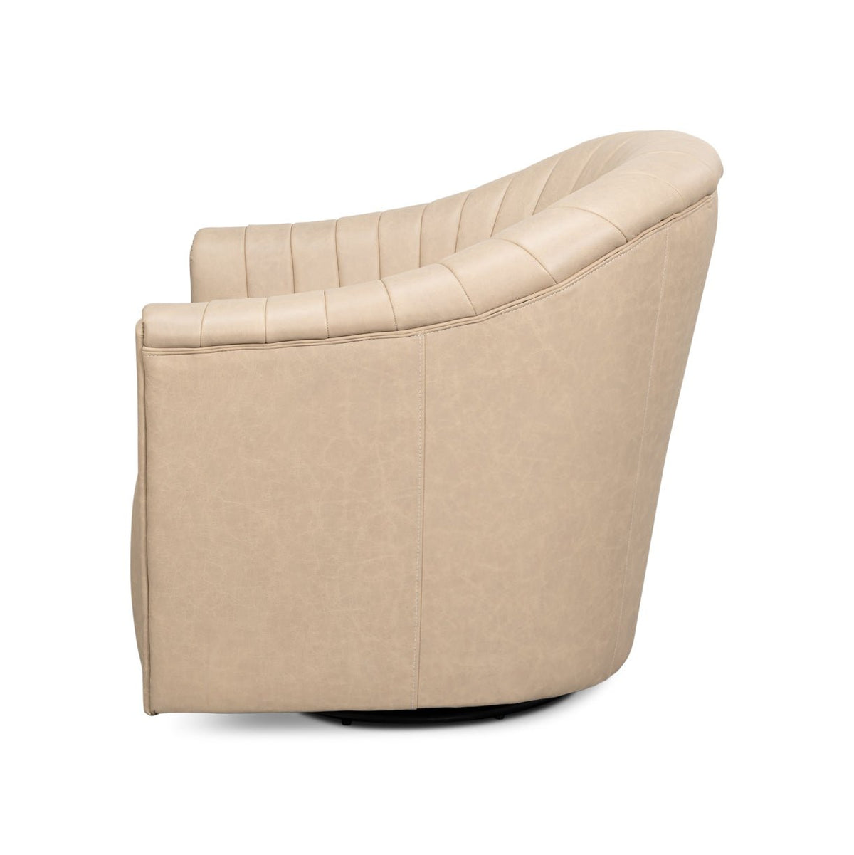 Ivory Leather Channel Tufted Swivel Chair - English Georgian America