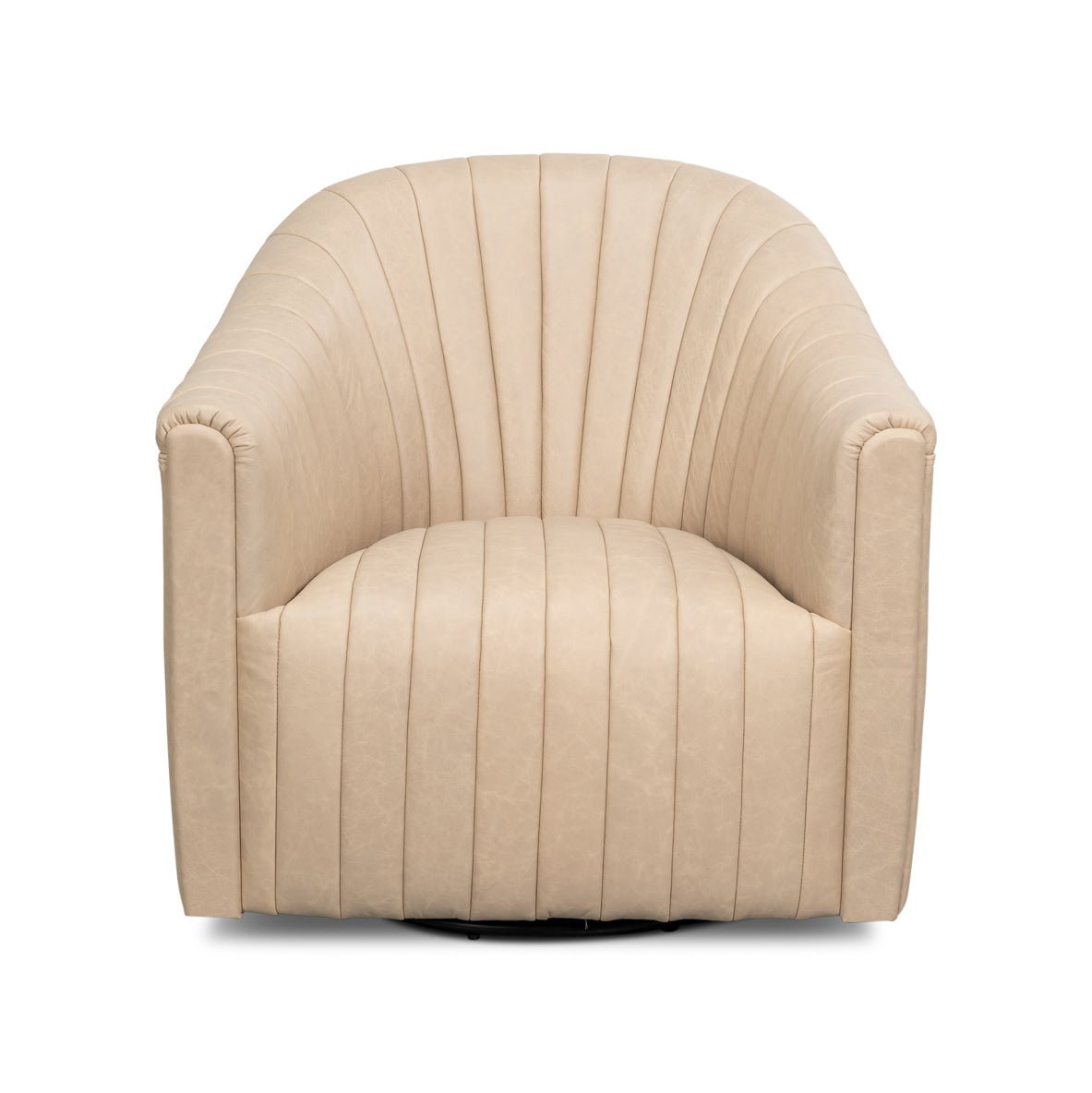 Ivory Leather Channel Tufted Swivel Chair - English Georgian America