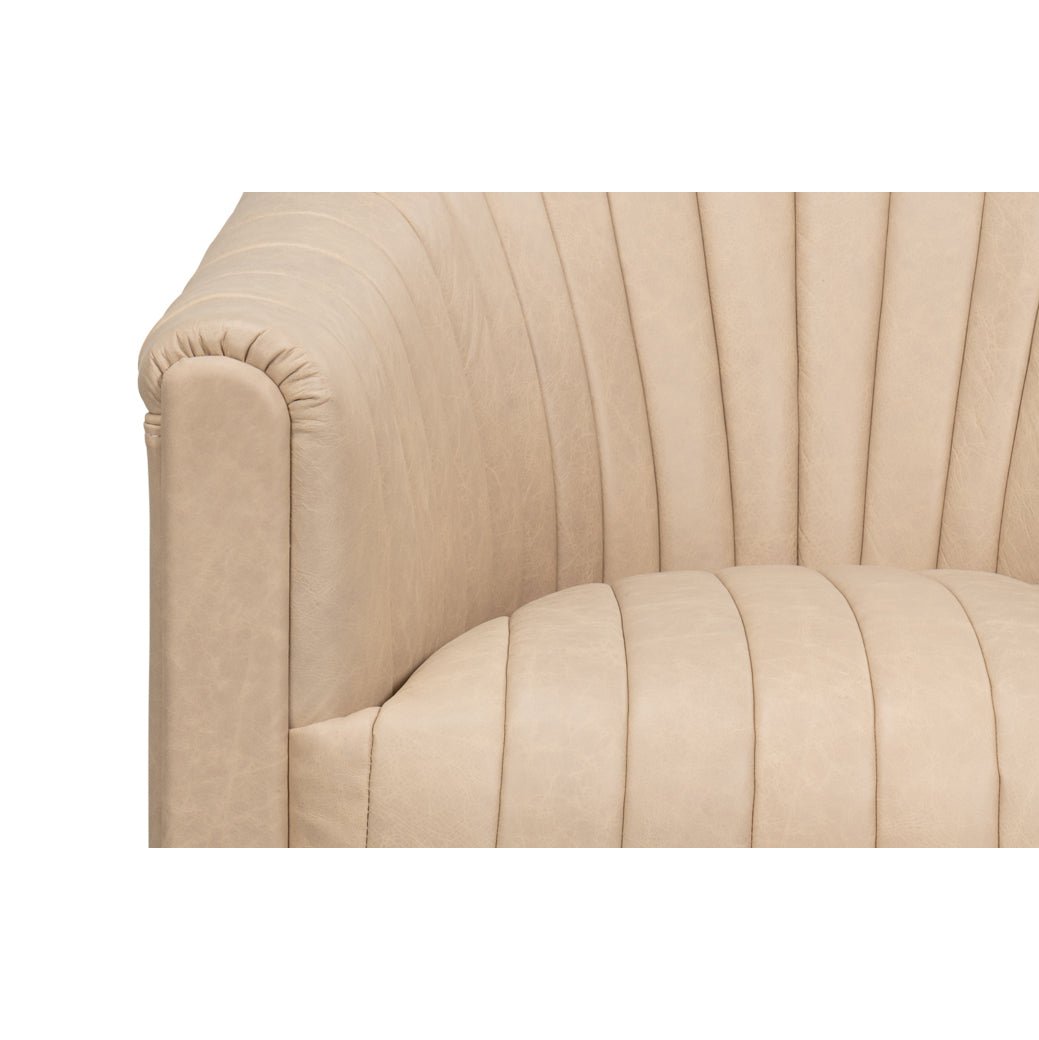 Ivory Leather Channel Tufted Swivel Chair - English Georgian America