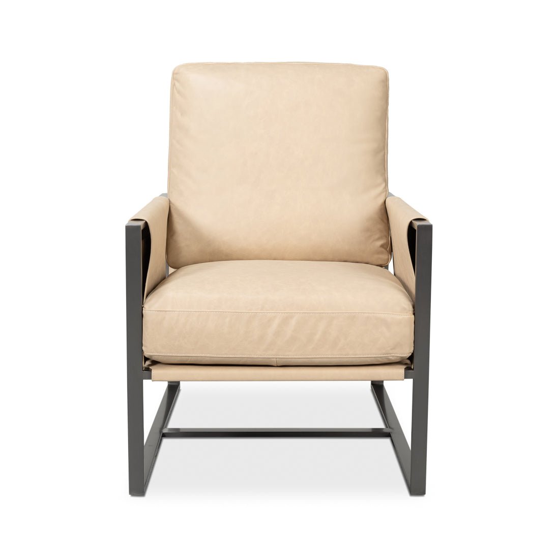 Ivory Leather Sling Accent Chair - English Georgian America