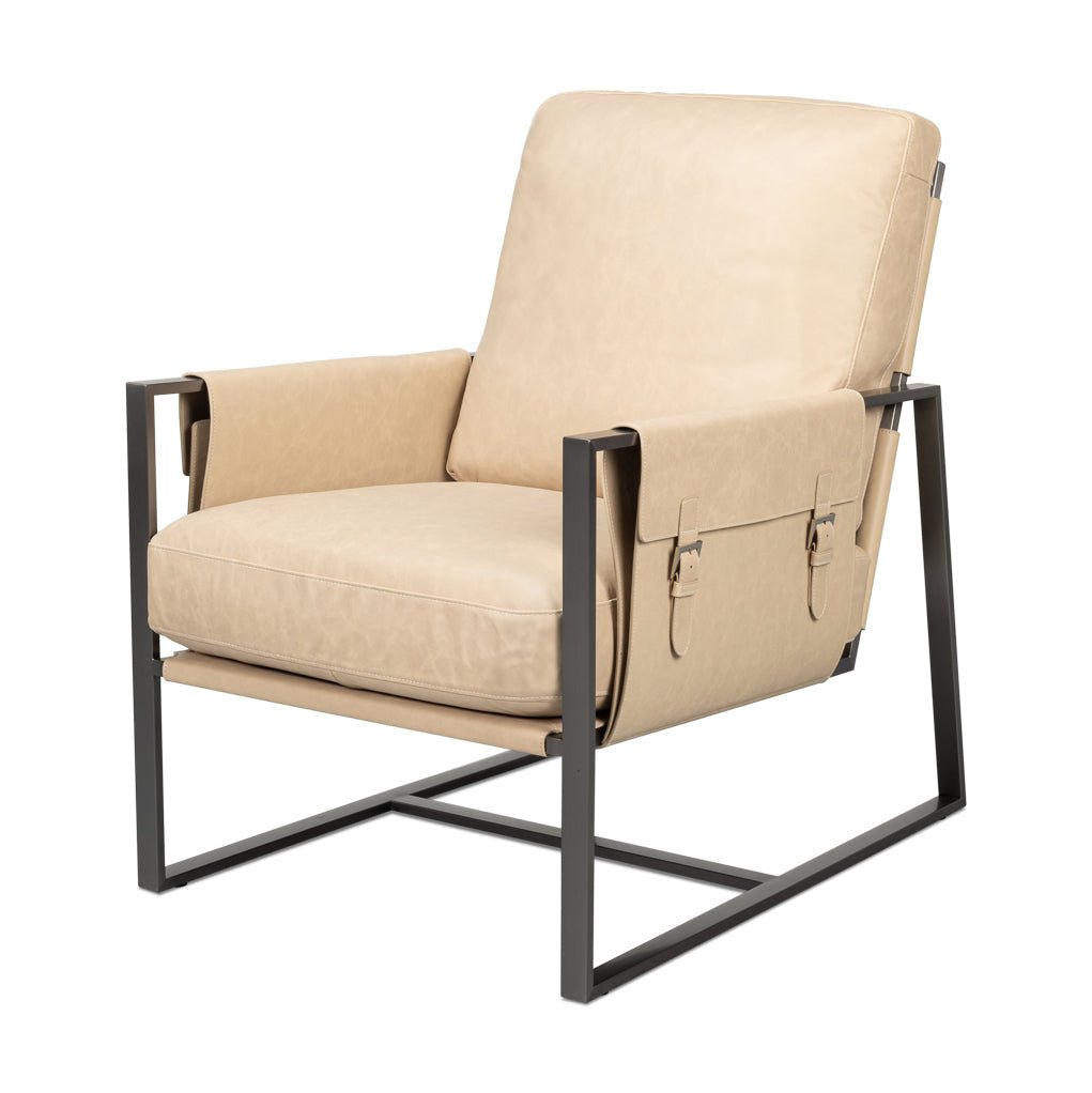 Ivory Leather Sling Accent Chair - English Georgian America
