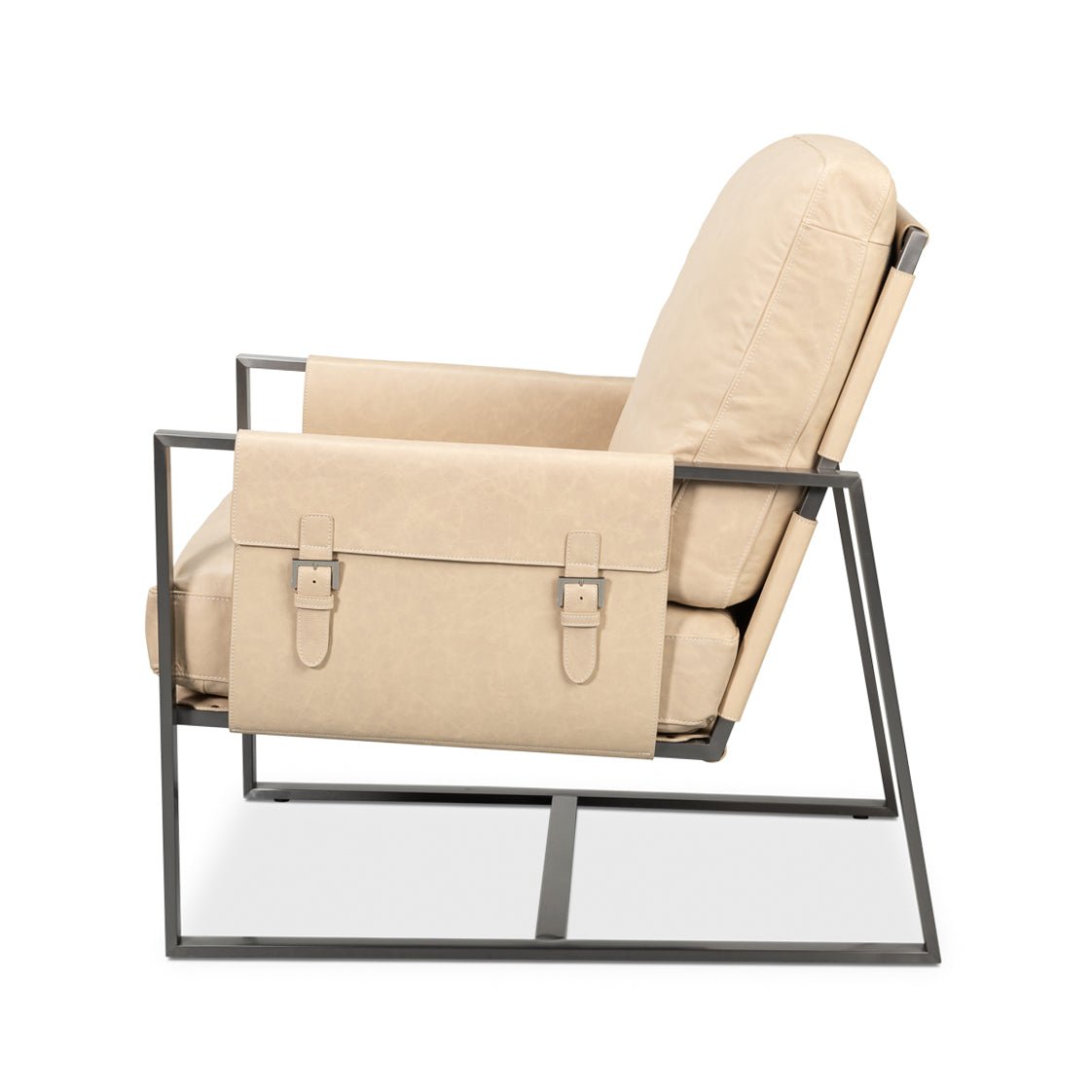 Ivory Leather Sling Accent Chair - English Georgian America