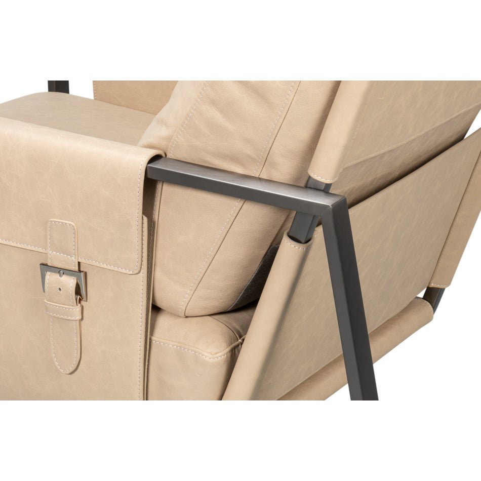 Ivory Leather Sling Accent Chair - English Georgian America