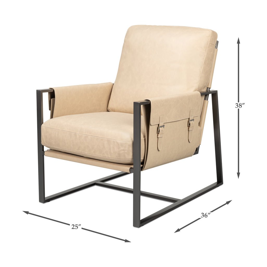 Ivory Leather Sling Accent Chair - English Georgian America