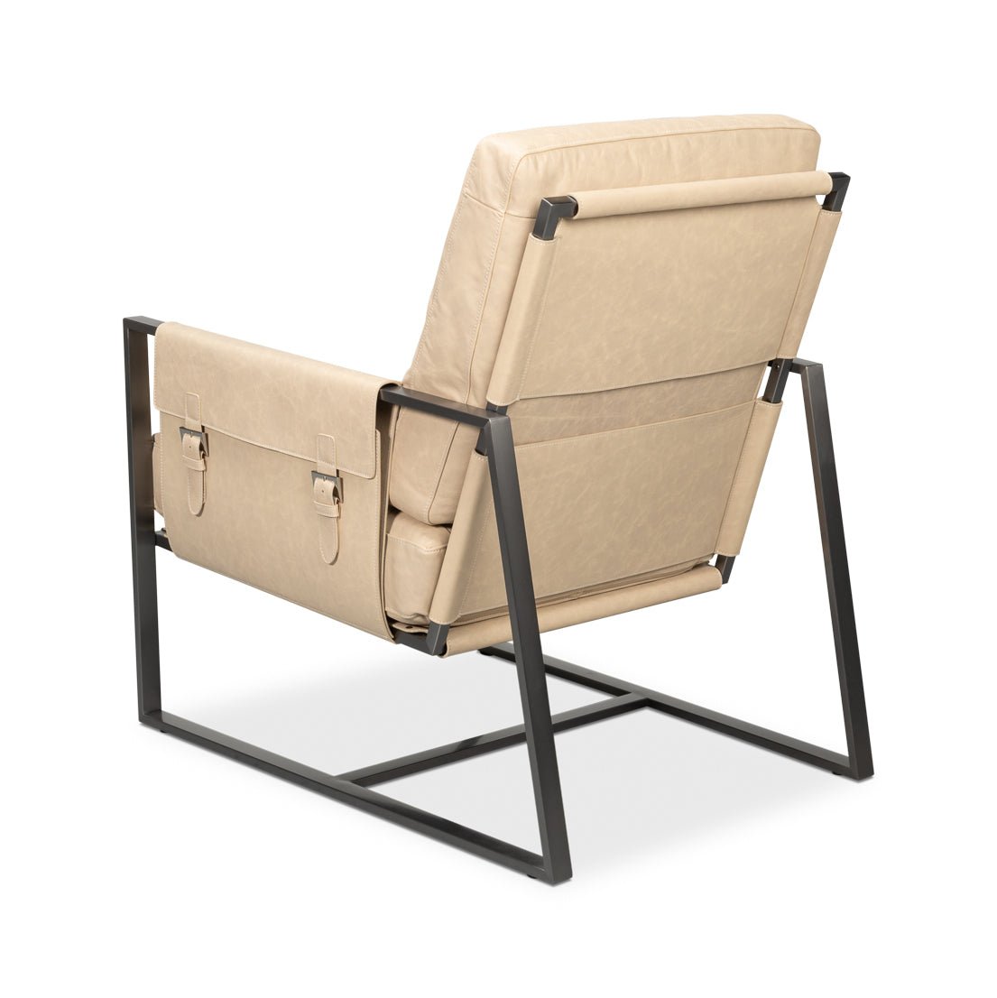 Ivory Leather Sling Accent Chair - English Georgian America