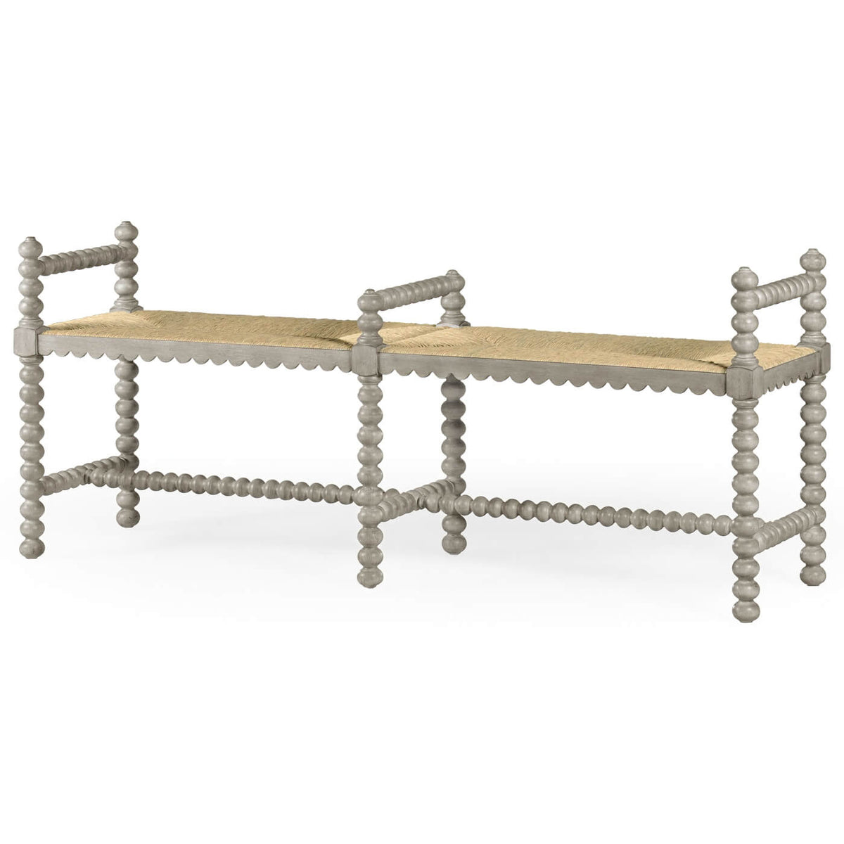 Jacobean Style Grey Painted Bench - English Georgian America