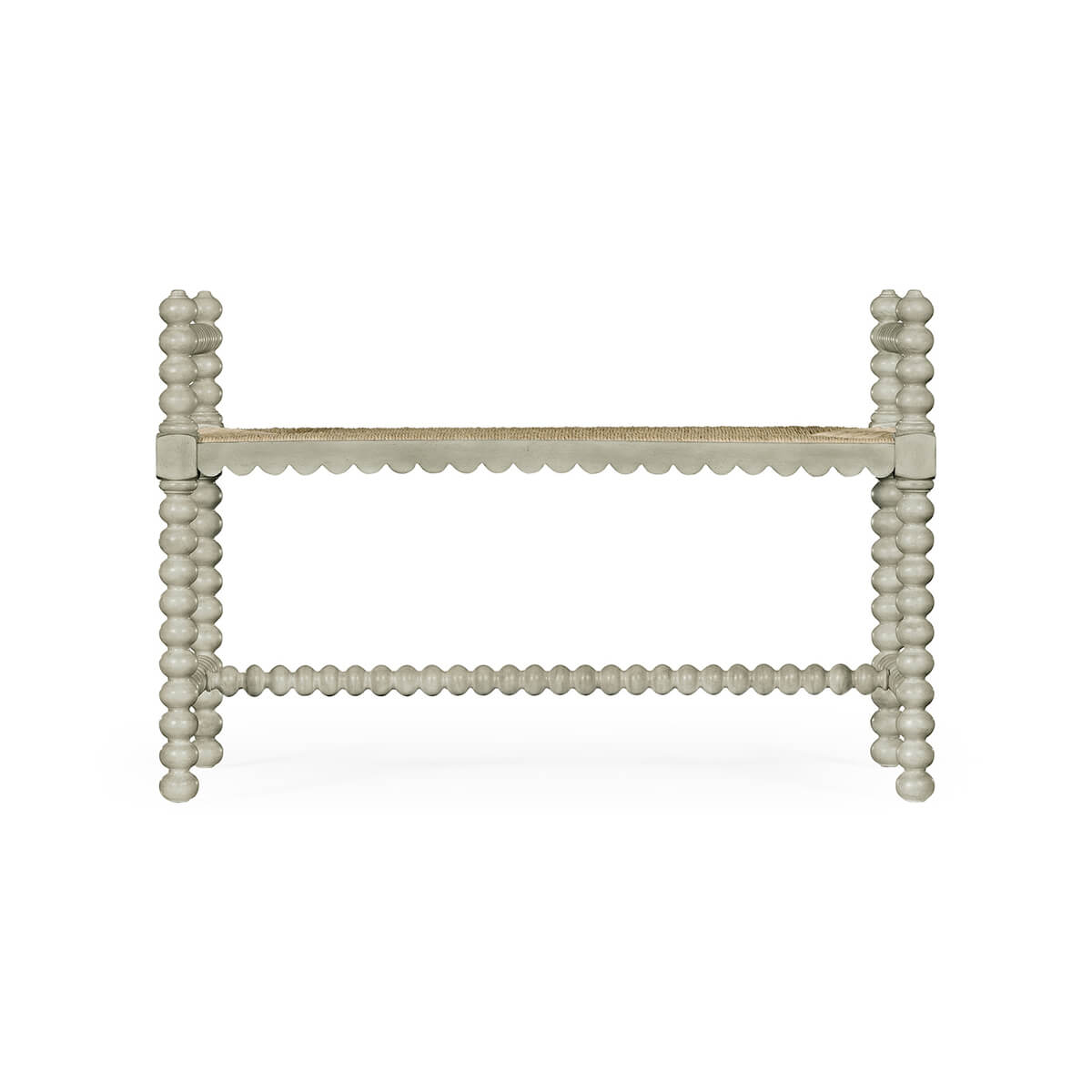 Jacobean Style Small Grey Painted Bench - English Georgian America