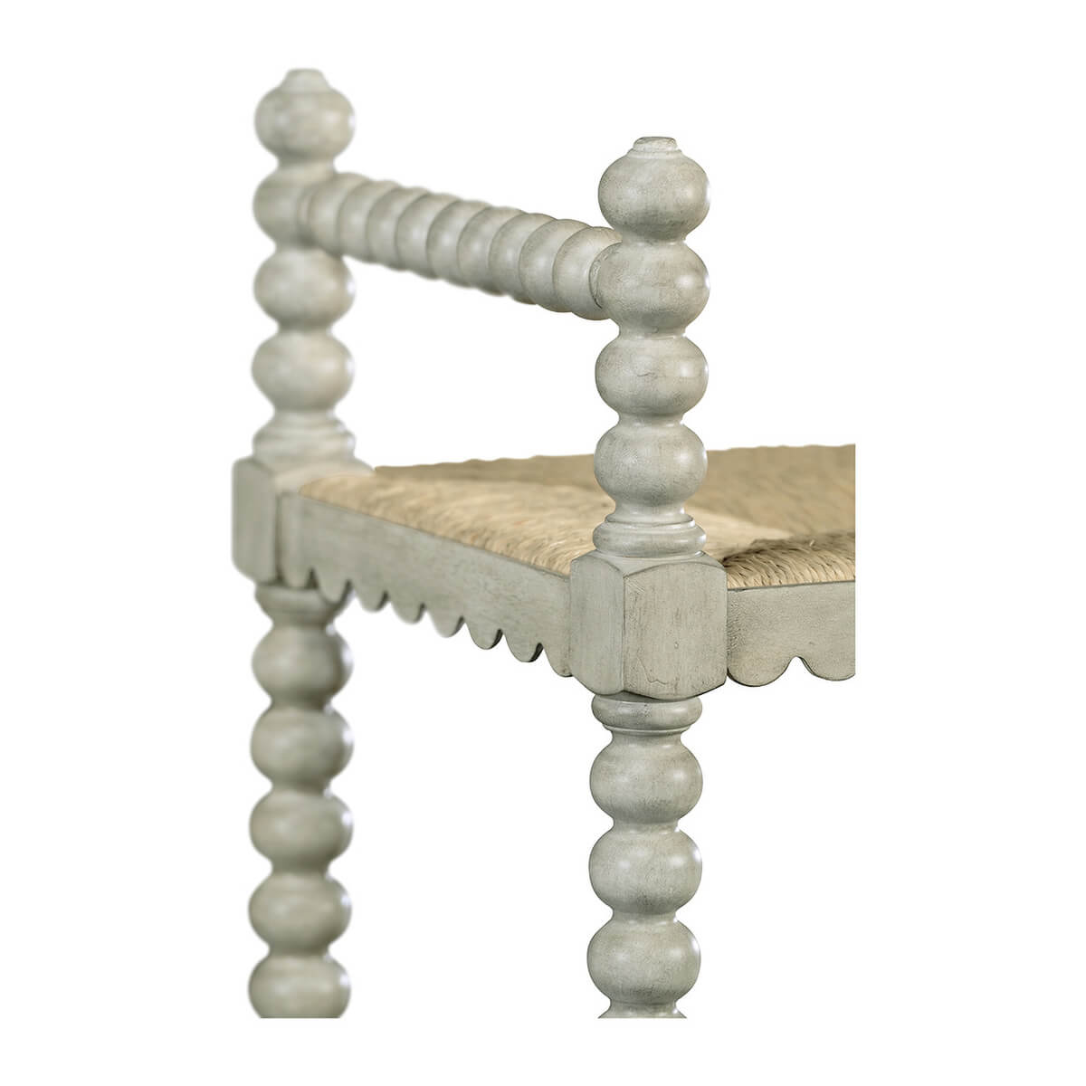 Jacobean Style Small Grey Painted Bench - English Georgian America