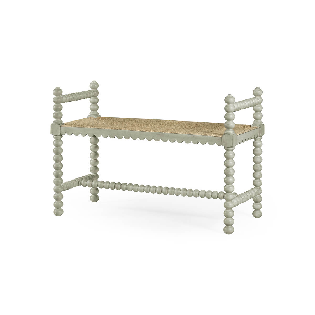 Jacobean Style Small Grey Painted Bench - English Georgian America