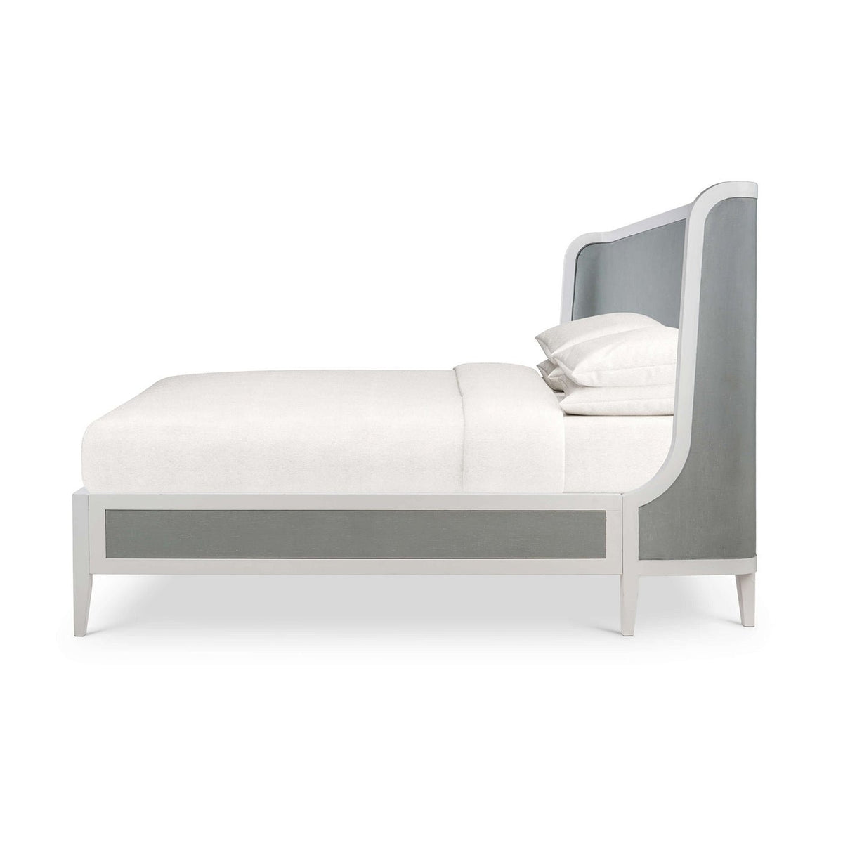 King Upholstered and Linen Wrapped Bed - English Georgian America