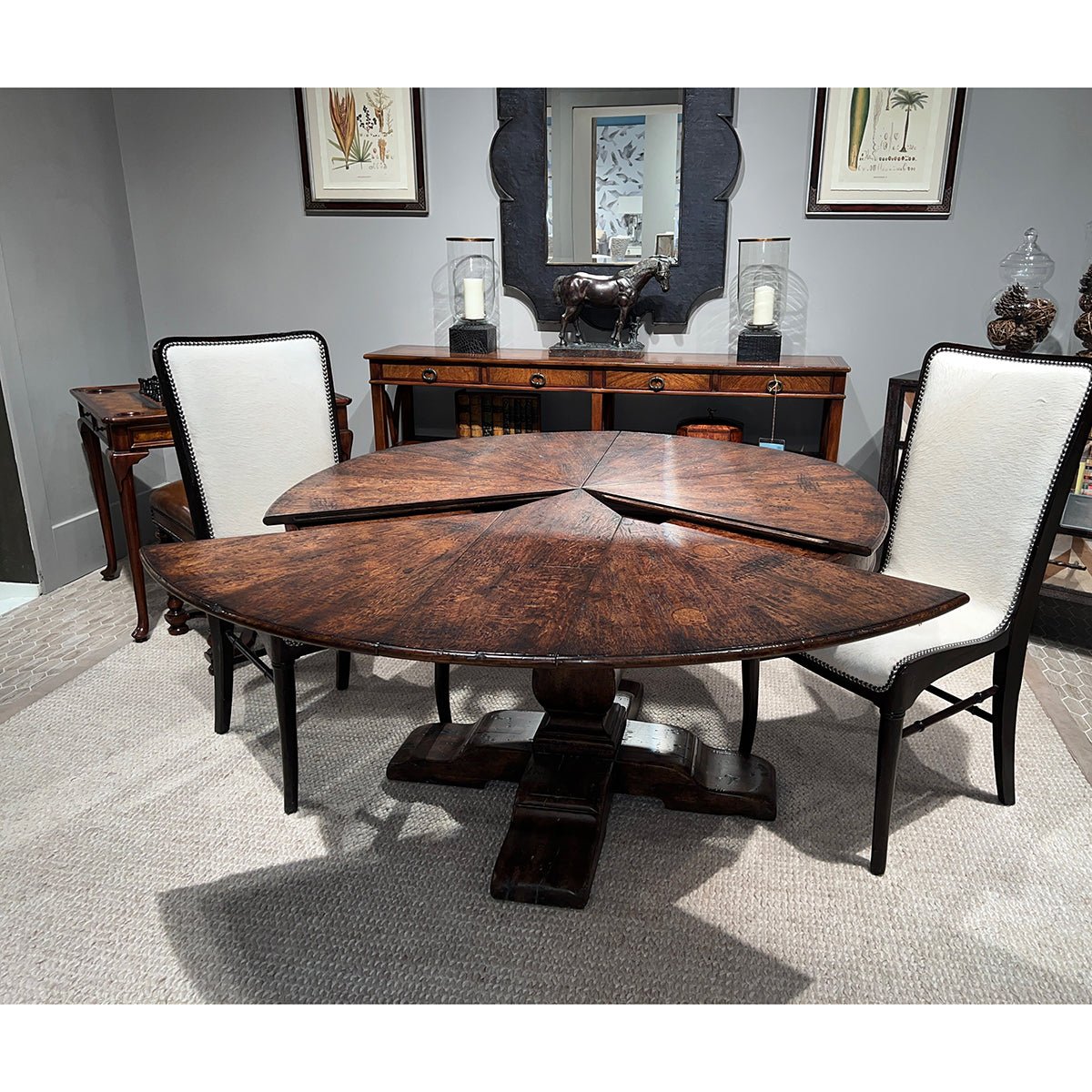 Large English Round Extension Dining Table - English Georgian America