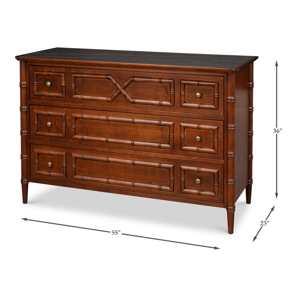 Large Faux Bamboo 3 - Drawer Chest - English Georgian America