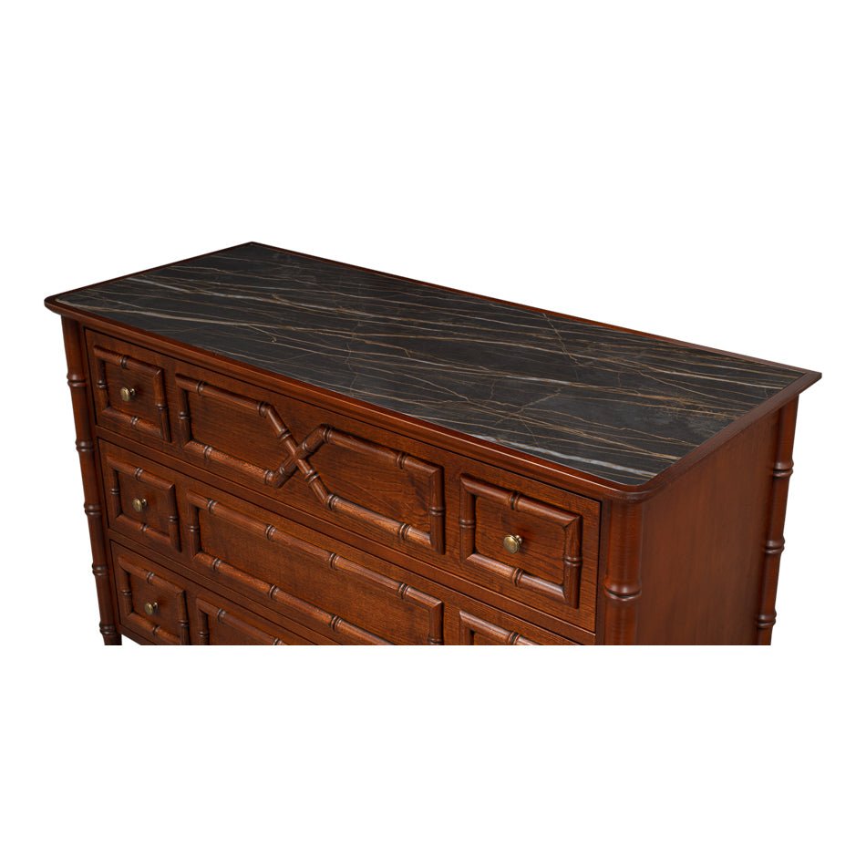 Large Faux Bamboo 3 - Drawer Chest - English Georgian America