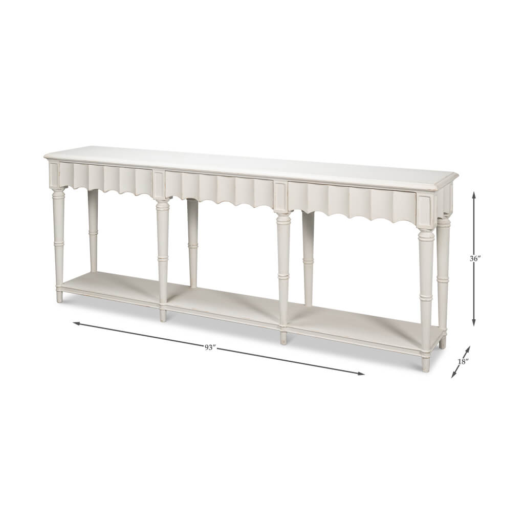 Large French Country Console Table - Antique White - English Georgian America