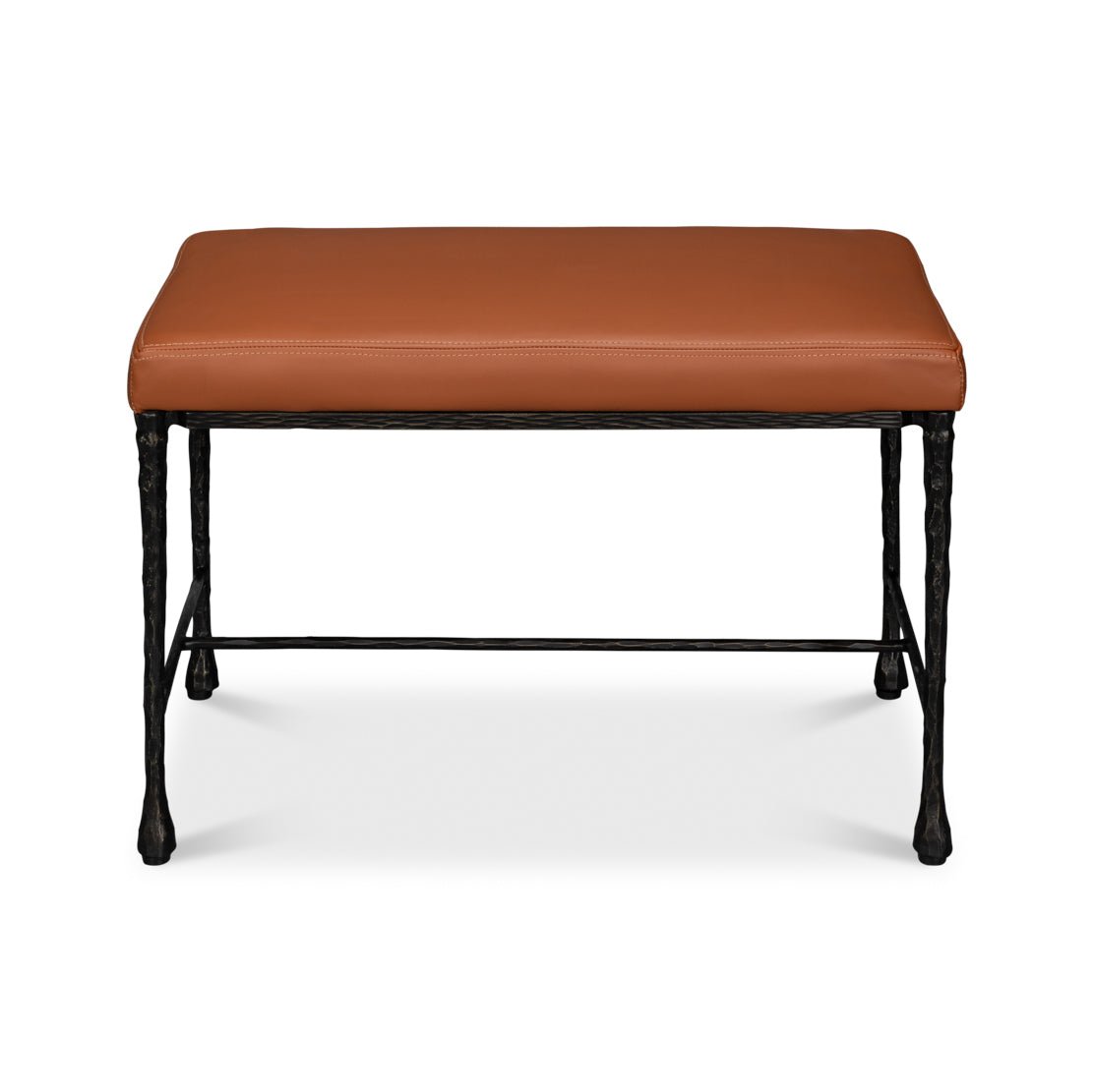 Leather and Iron Rustic Small Bench - English Georgian America