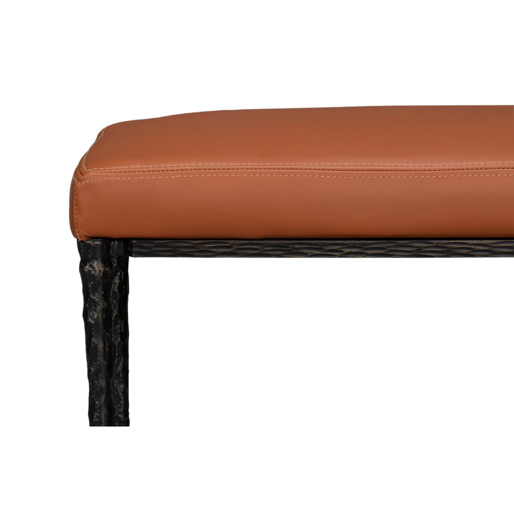 Leather and Iron Rustic Small Bench - English Georgian America