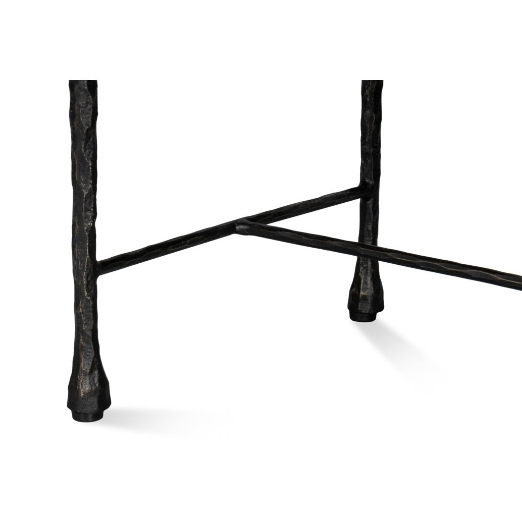 Leather and Iron Rustic Small Bench - English Georgian America